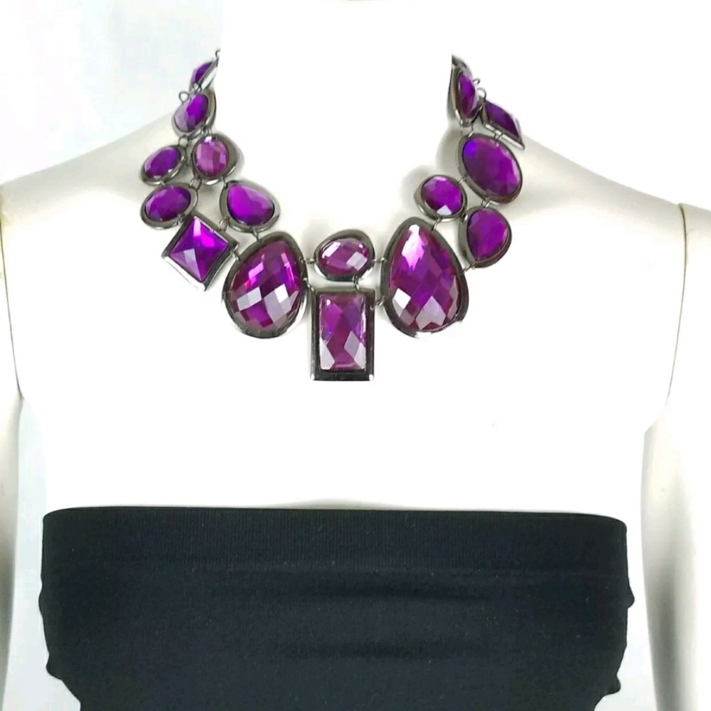 Darlene Statement Necklace Purple Crystal Glass - Picture 3 of 8